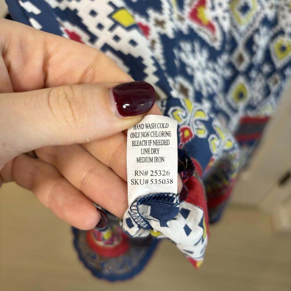 World Market Women L/XL Tunic Dress Embroidered Geometric Boho Tassel Aztec - Picture 4 of 7